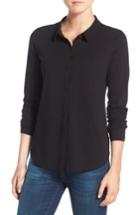 Women's Eileen Fisher Organic Cotton Jersey Classic Collar Shirt, Size - Black
