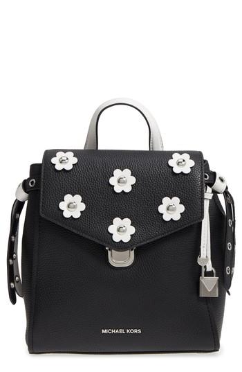 Michael Michael Kors Small Flower Embellished Leather Backpack - Black
