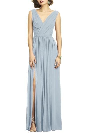 Women's Dessy Collection Surplice Ruched Chiffon Gown (similar To 14w) - Blue
