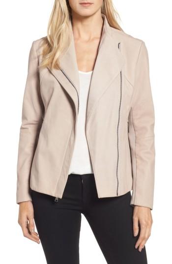 Women's Tahari Kelly Leather Peplum Jacket - Beige