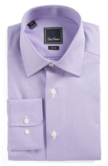 Men's David Donahue Slim Fit Check Dress Shirt .5 32/33 - Purple