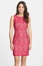 Women's Adrianna Papell Boatneck Lace Sheath Dress - Pink