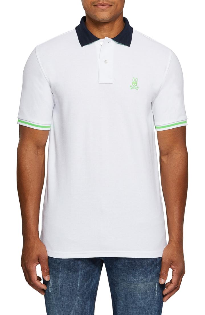 Men's Psycho Bunny Stripe Collar Pique Polo (xs) - White
