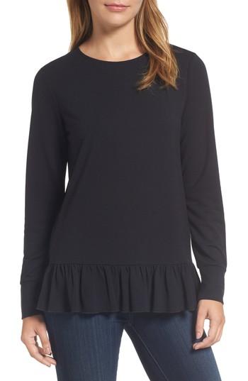 Women's Halogen Ruffle Hem Sweatshirt - Black