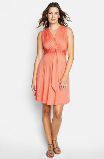 Women's Maternal America Tie Front Maternity Dress - Coral