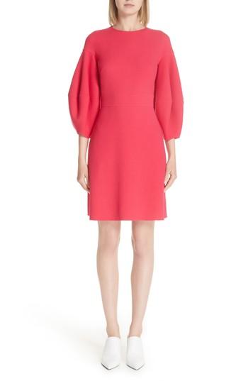 Women's Oscar De La Renta Balloon Sleeve Stretch Wool Dress - Red