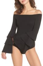 Women's Soprano Ruffle Sleeve Off The Shoulder Bodysuit - Black