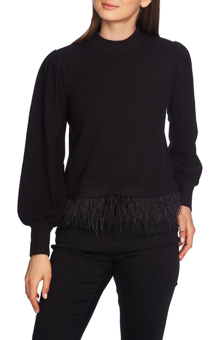 Women's 1.state Mock Neck Feather Hem Top