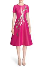 Women's Pamella Roland Embellished Silk Faille Fit & Flare Dress - Pink