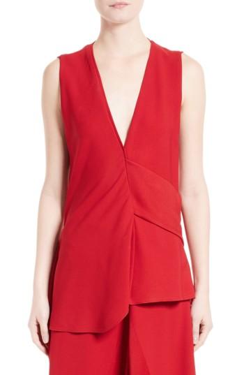 Women's Victoria Beckham Satin Crepe Drape Top Us / 12 Uk - Red