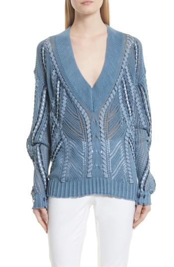 Women's Rag & Bone Lucie Pointelle Knit Cotton Sweater, Size - Blue