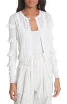 Women's Rebecca Taylor Tiered Ruffle Sleeve Cotton Blend Cardigan - White