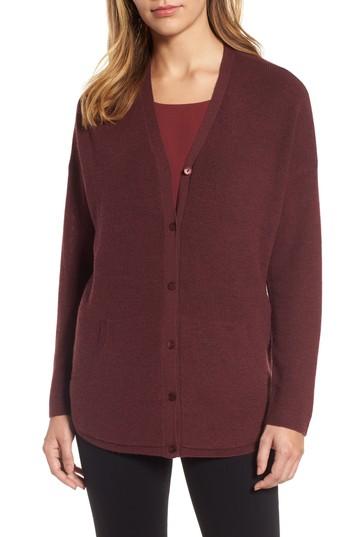 Women's Eileen Fisher V-neck Merino Wool Cardigan, Size - Burgundy