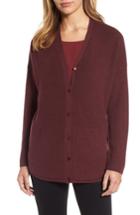 Women's Eileen Fisher V-neck Merino Wool Cardigan, Size - Burgundy