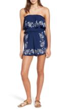Women's Row A Embroidered Strapless Romper - Blue