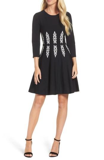 Women's Eliza J Three-quarter Sleeve Fit & Flare Dress - Black