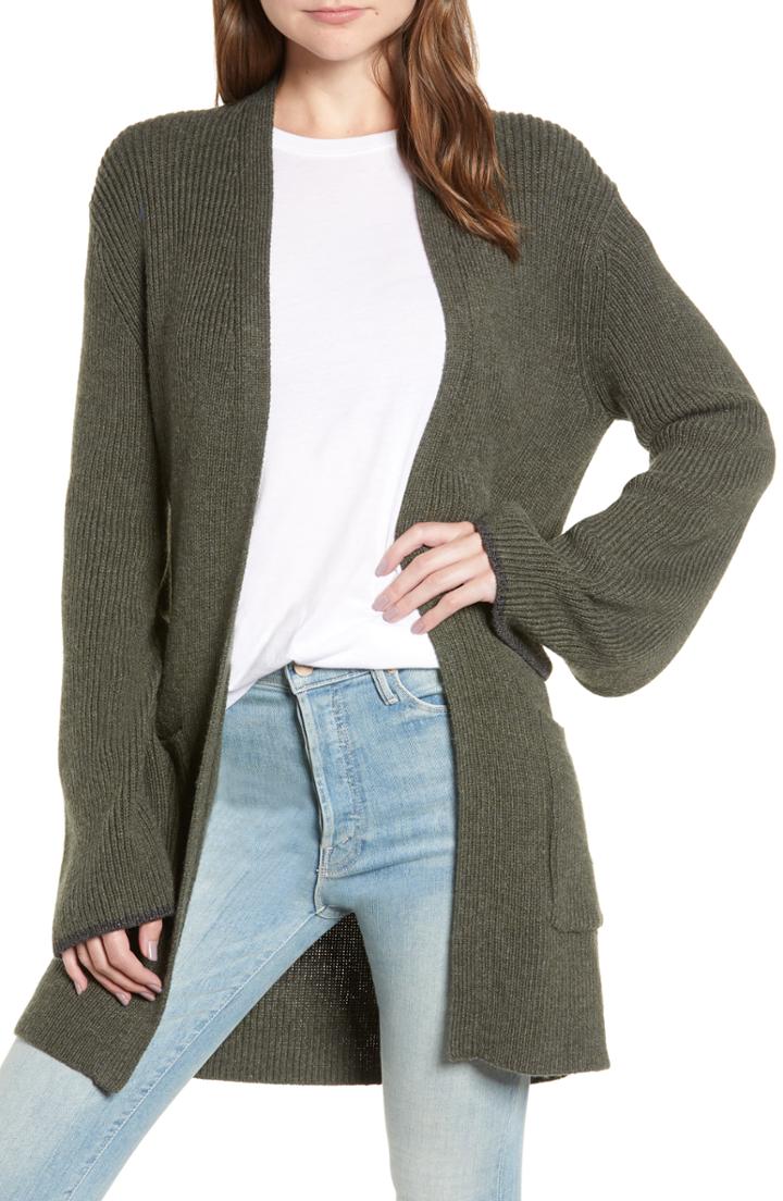 Women's Hinge Tipped Bell Sleeve Cardigan - Green