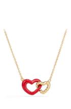 Women's David Yurman Double Heart Pendant Necklace With Red Enamel And 18k Gold