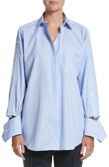 Women's Valentino Cutaway Sleeve Cotton Poplin Shirt Us / 38 It - Blue