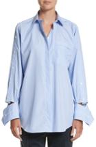 Women's Valentino Cutaway Sleeve Cotton Poplin Shirt Us / 38 It - Blue