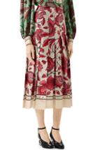 Women's Gucci Watercolor Floral Print Pleated Silk Twill Midi Skirt Us / 42 It - Red