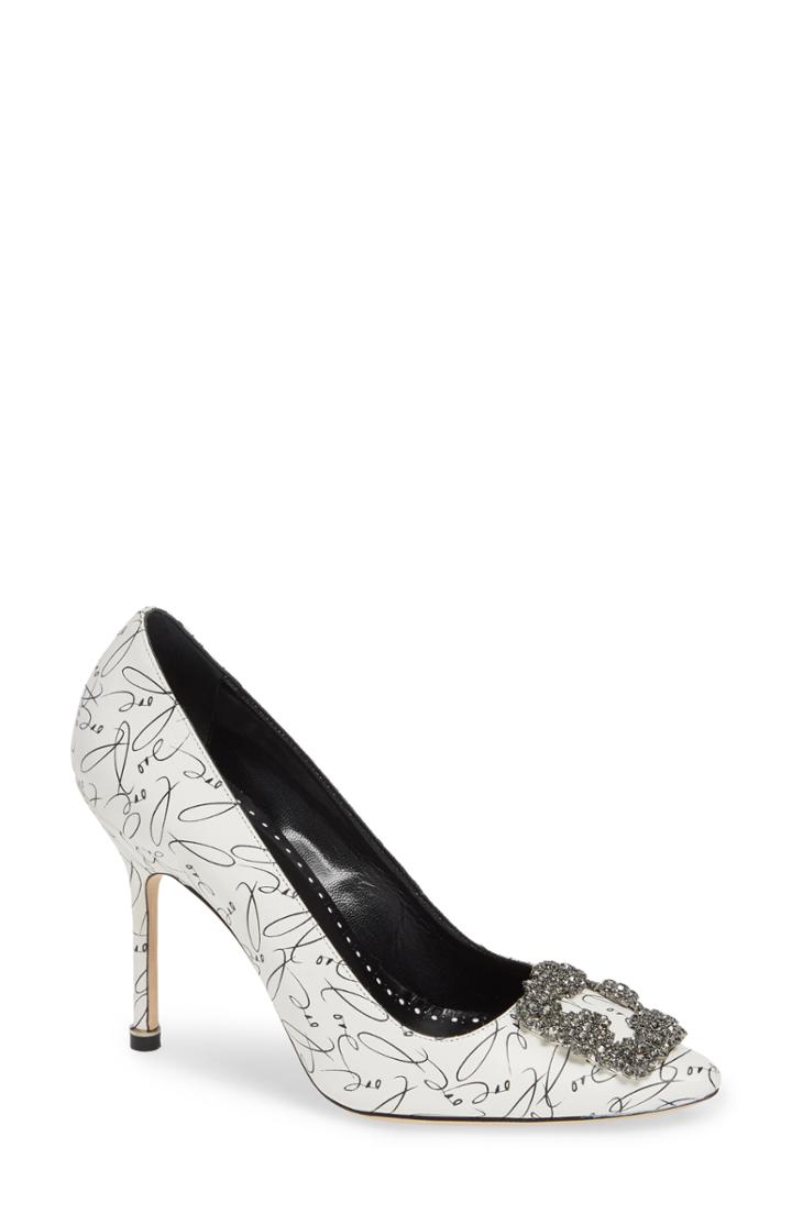 Women's Manolo Blahnik Hangisi Anniversary Embellished Pump Us / 34eu - White