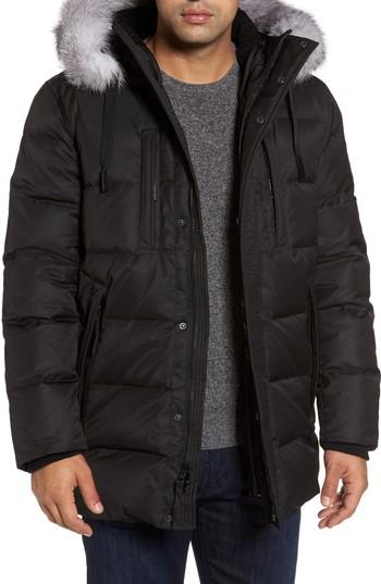 Men's Andrew Marc Quilted Down Jacket With Genuine Fox Fur Trim