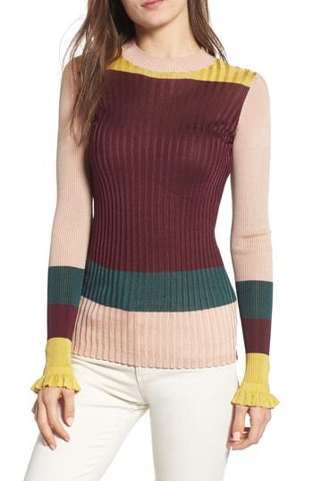 Women's Scotch & Soda Colorblock Ribbed Sweater - Burgundy