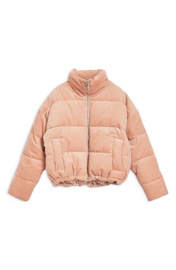 Women's Topshop Corduroy Puffer Jacket Us (fits Like 0) - Pink