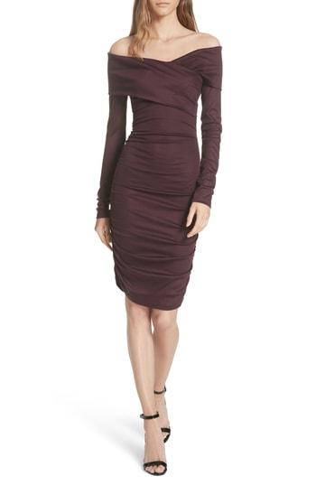 Women's Dvf Off The Shoulder Ruched Jersey Dress - Burgundy
