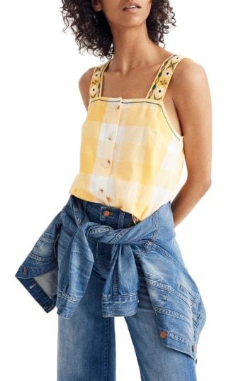 Women's Madewell Embroidered Check Camisole - Yellow