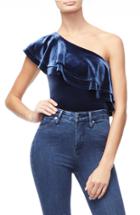 Women's Good American Ruffle One-shoulder Velvet Bodysuit - Blue