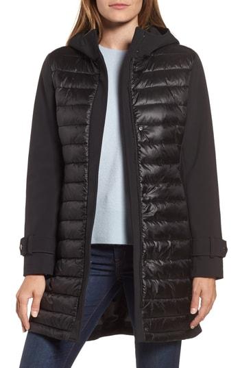 Women's Gallery Hooded Soft Shell Puffer Hybrid Coat - Black