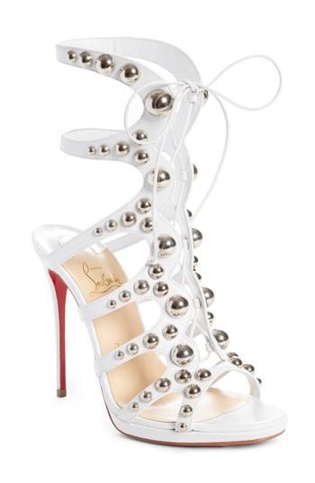 Women's Christian Louboutin Amazoubille Ghillie Cage Sandal Us / 34eu - White