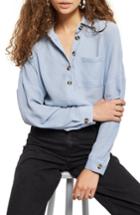 Women's Topshop Casual Woven Shirt Us (fits Like 0-2) - Blue