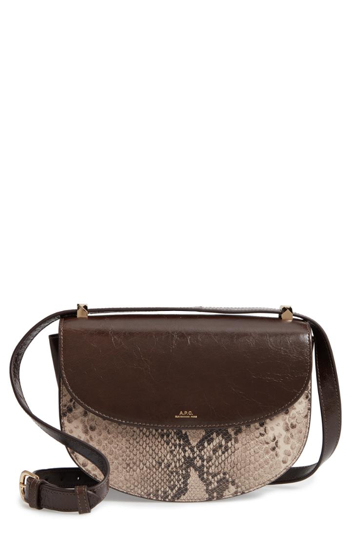 A.p.c. Sac Geneve Snake Embossed Leather Shoulder Bag - Brown