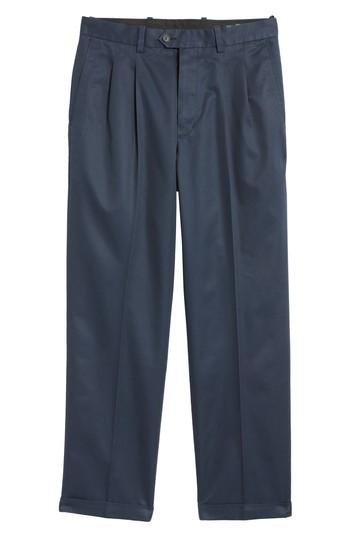 Men's Nordstrom Men's Shop Classic Smartcare(tm) Supima Cotton Pleated Trousers X 34 - Blue