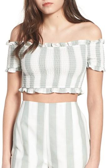 Women's The Fifth Label Poetic Stripe Off The Shoulder Crop Top - White