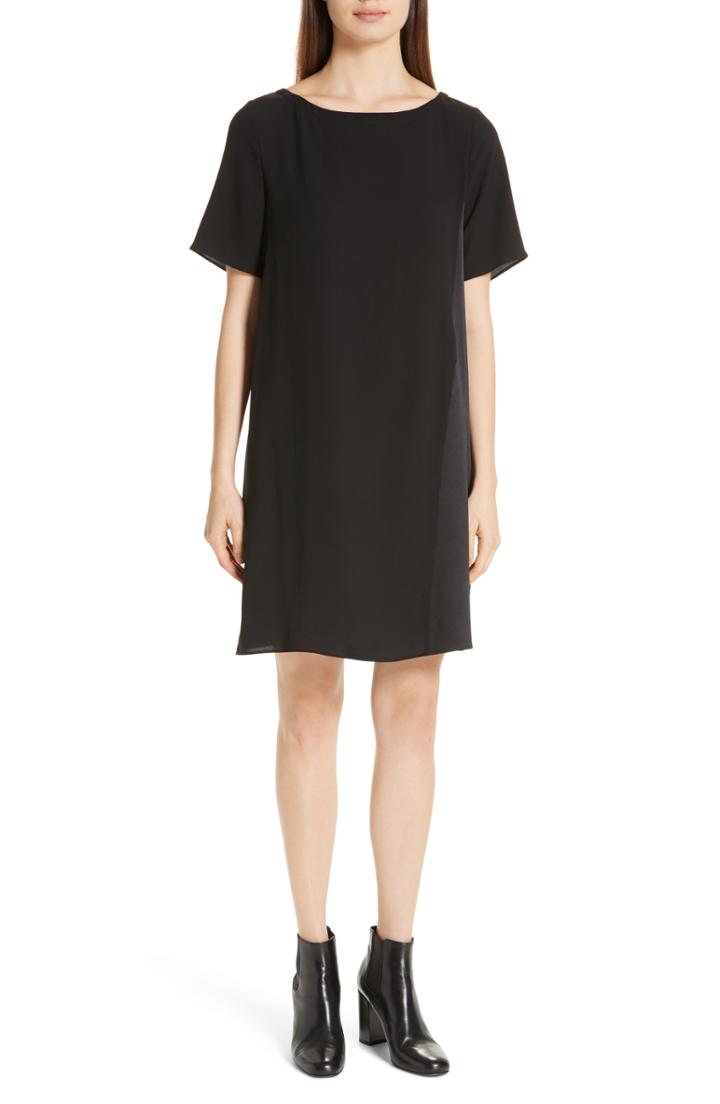 Women's Eileen Fisher Bateau Neck Silk Dress - Black