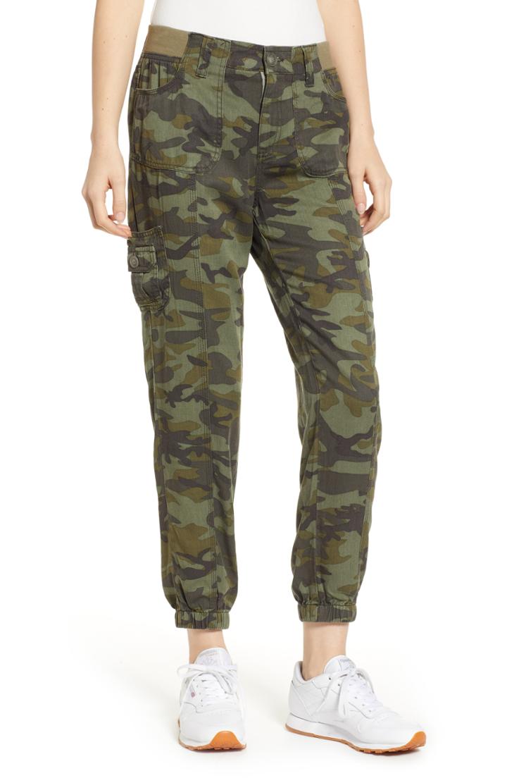 Women's Love, Fire Camo Print Cargo Joggers - Green