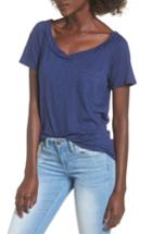 Women's Socialite Double V-neck Pocket Tee - Blue