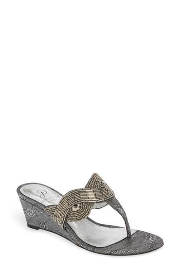 Women's Adrianna Papell Coco Beaded Wedge Sandal .5 M - Metallic