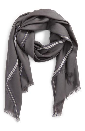 Men's Salvatore Ferragamo Wool & Silk Fringed Scarf, Size - Grey