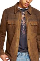 Men's Topman Embroidered Suede Jacket - Brown