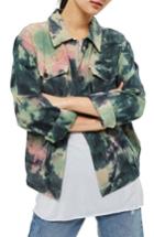 Women's Topshop Tie-dye Shirt Jacket Us (fits Like 0) - Green