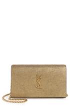 Women's Saint Laurent Kate Crinkled Metallic Leather Wallet On A Chain - Metallic