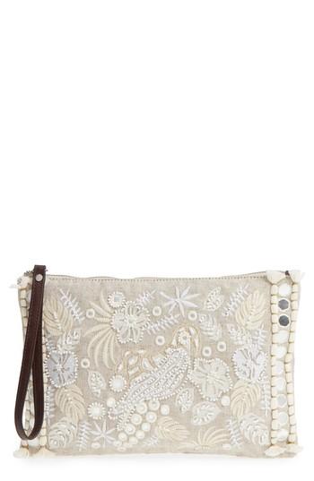 Tommy Bahama Belize Embroidered Canvas Wristlet - Beige