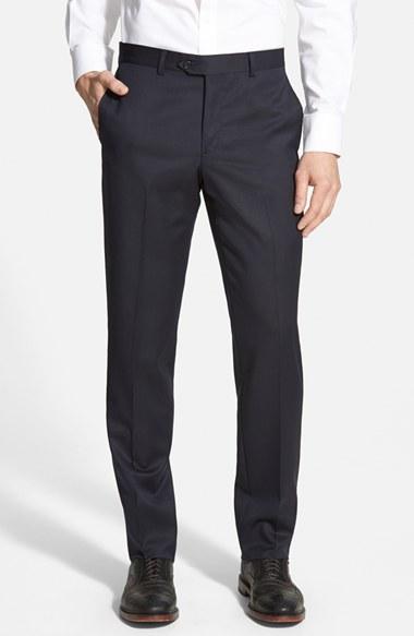 Men's Nordstrom Men's Shop Flat Front Wool Trousers - Blue
