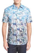 Men's Bugatchi Shaped Fit Print Sport Shirt, Size - Green