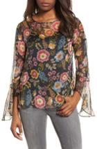 Women's Vince Camuto Flared Sleeve Floral Top, Size - Grey